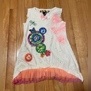 Desigual White Dress with Butterflies Size 7/8
